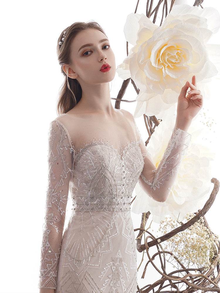 Women's Fashion Fishtail Long Sleeve Wedding Dresses - Mubimart