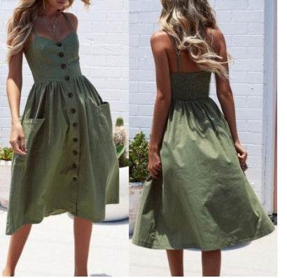 Hanging Wide Loose Size Fat Mm Striped Dress With Button Pocket Midi Skirt - Mubimart