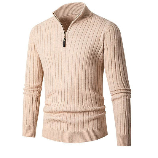 Men's Long-sleeved Half-turtleneck Zip-up Sweater - Mubimart
