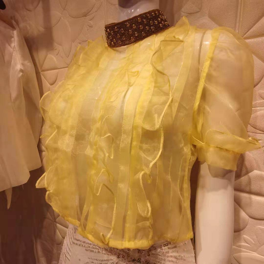Ruffle Stitching Puff Sleeve Sweet French Tunic Women - Mubimart