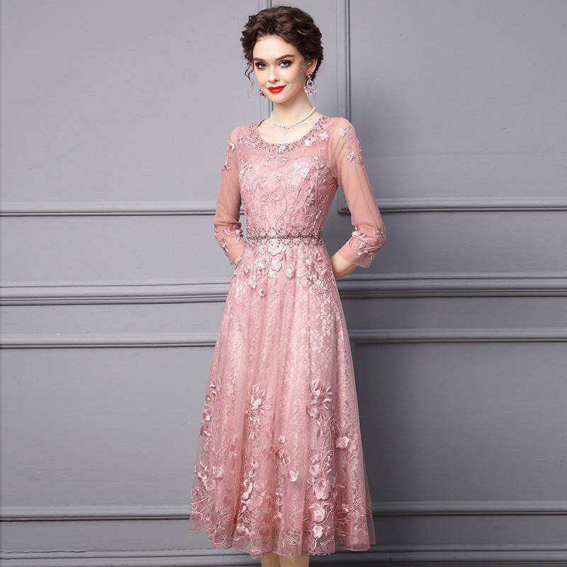 Formal Occasion Delicate Nailed Diamond Long Dress - Mubimart