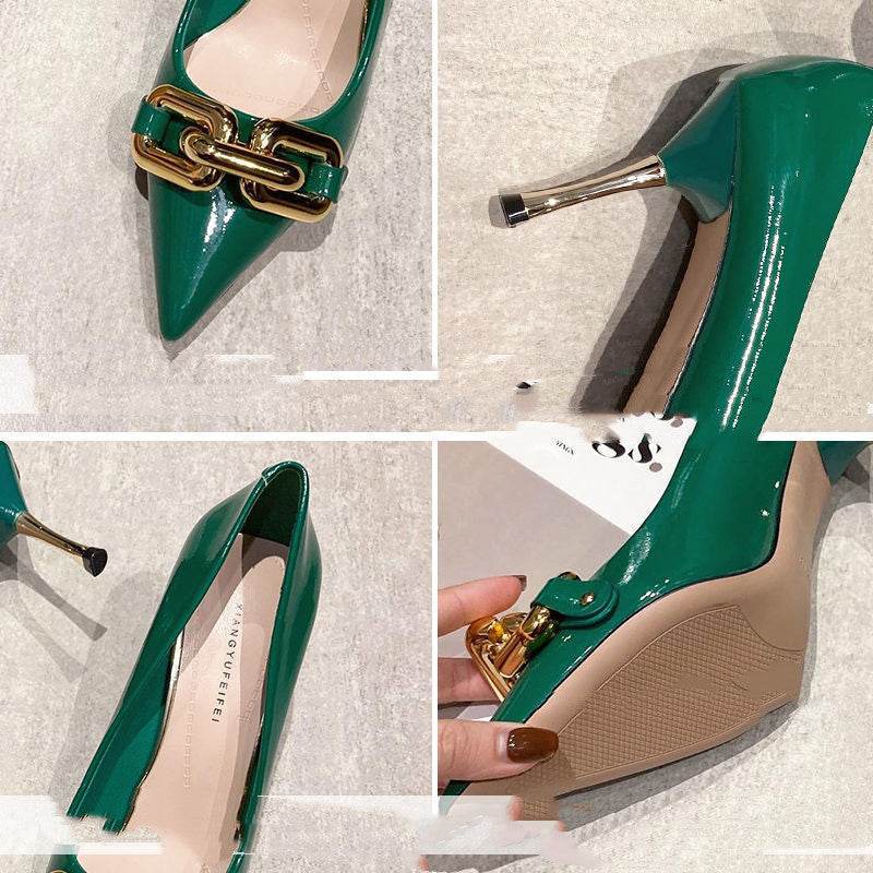 New Girl Point Net Red French High Heels Stiletto Black Work Shoes - Mubimart