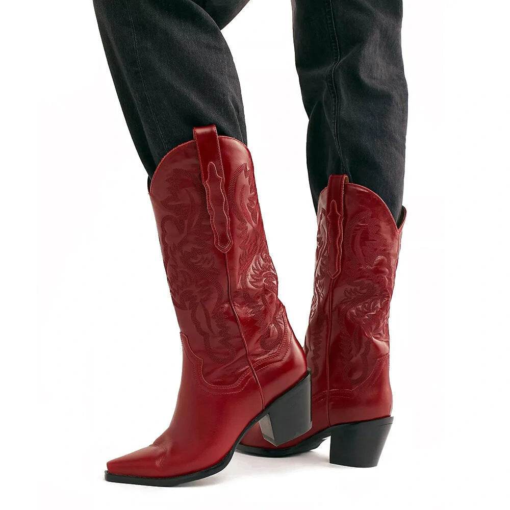 Embroidered Sleeve High Cowboy Boot For Women - Mubimart