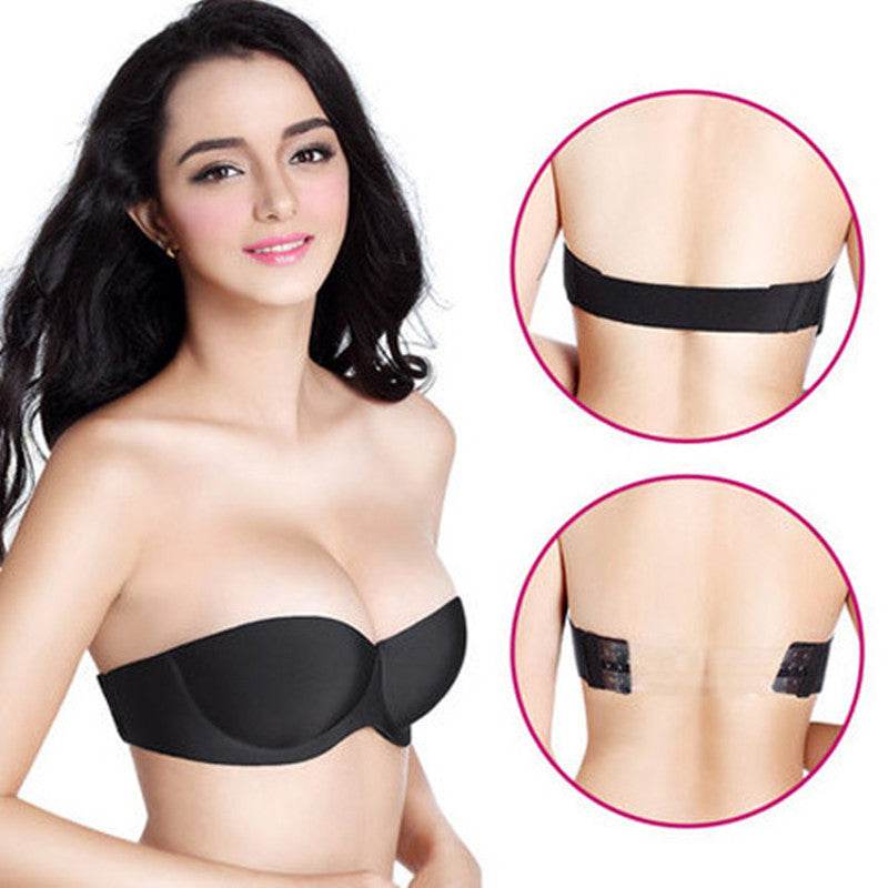 Strapless Half Cup Glossy Invisible Bra - Mubimart