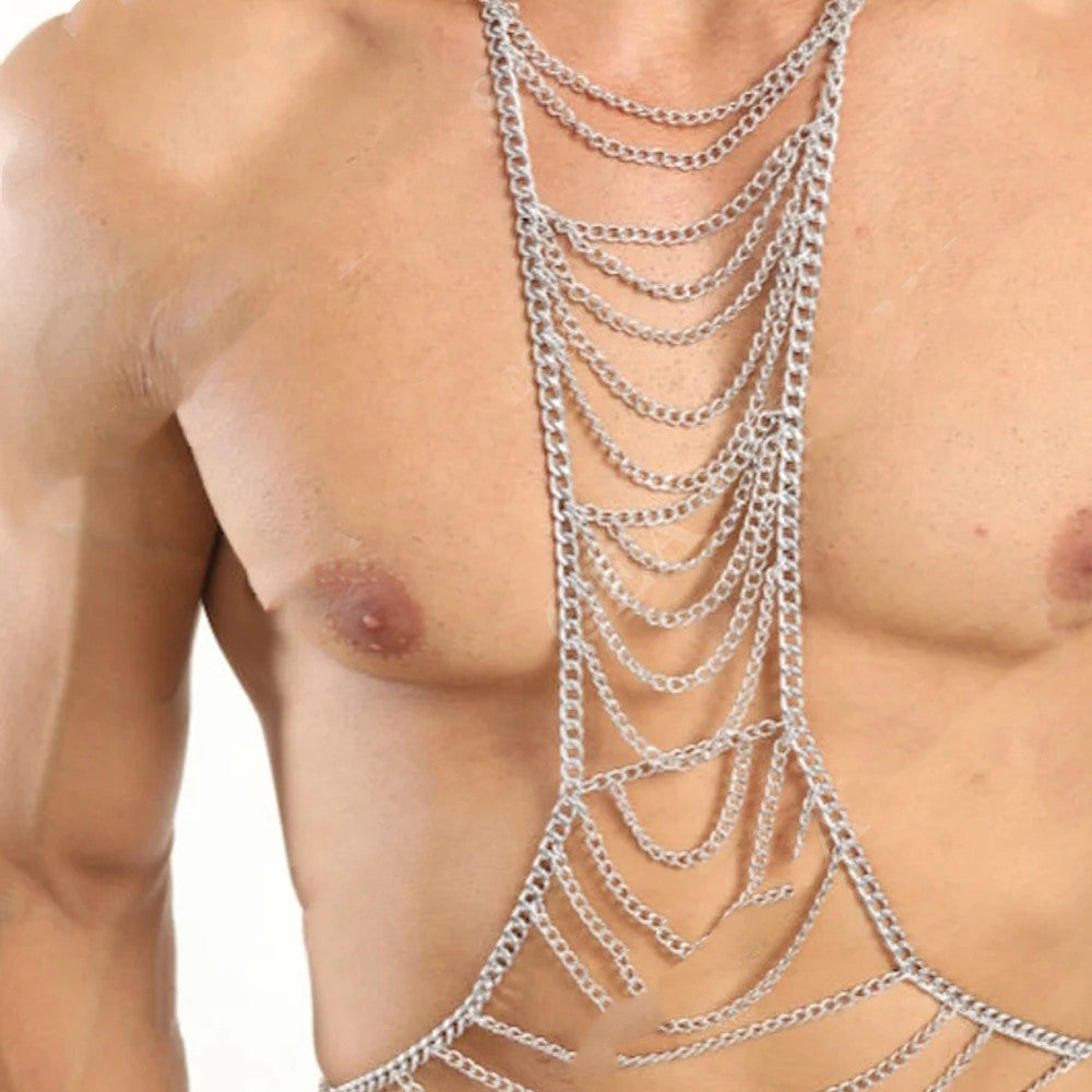 Herren Körperketten Festival Cosplay Schmuck Tops Brust Halskette