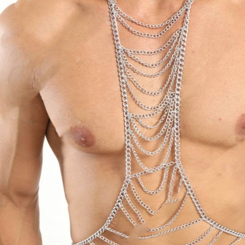Mens Body Chains Festival Cosplay Jewelry Tops Chest Necklace - Mubimart