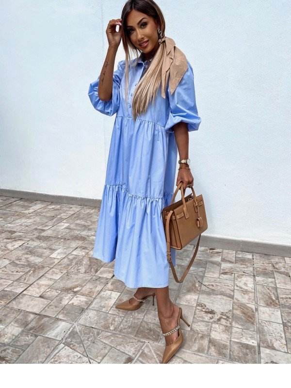 Shirt Lapel Plus Size Loose Swing Dress - Mubimart