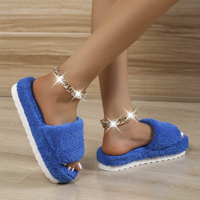 Fuzzy Slippers Women Winter House Shoes - Mubimart