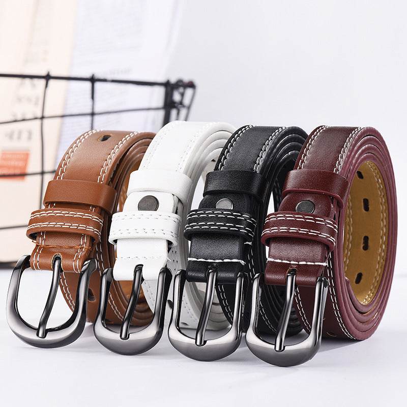 Two-line Men's And Women's Belts Young Students Hollow Out All-match Thin Trousers Belts Korean Denim Dress Belts - Mubimart
