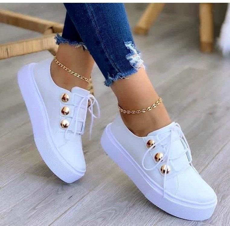 Lace-up Flats Sneakers Women Rivet Casual Shoes - Mubimart