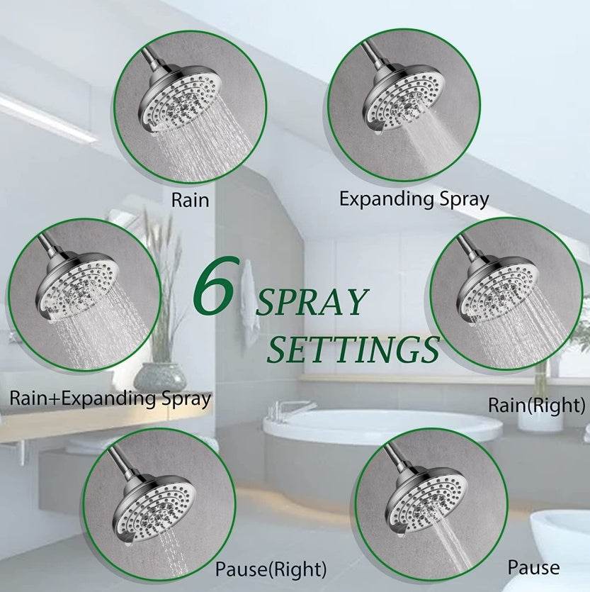 6 Spray Settings High Pressure Shower Head 5 Rain Fixed Showerhead - Brushed Nickel Adjustable Shower Head With Anti-Clogging Nozzles, Low Flow Easily Installation - Mubimart