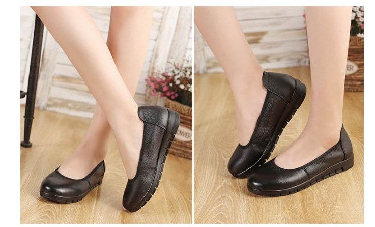 Authentic Leather Work Shoes Women's Black Non-slip Flat Work Leather Shoes - Mubimart