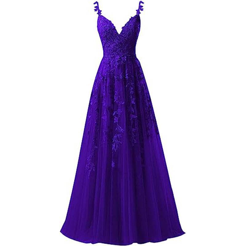 Evening Dress Suspender Style Long Tulle Lace For Prom - Mubimart