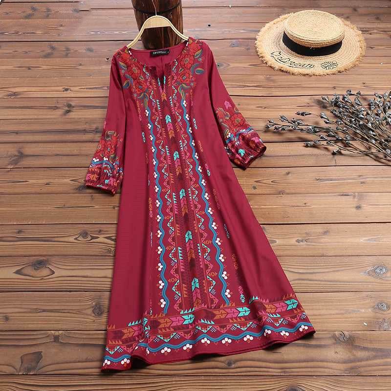 Printed casual tunic dress bohemian - Mubimart