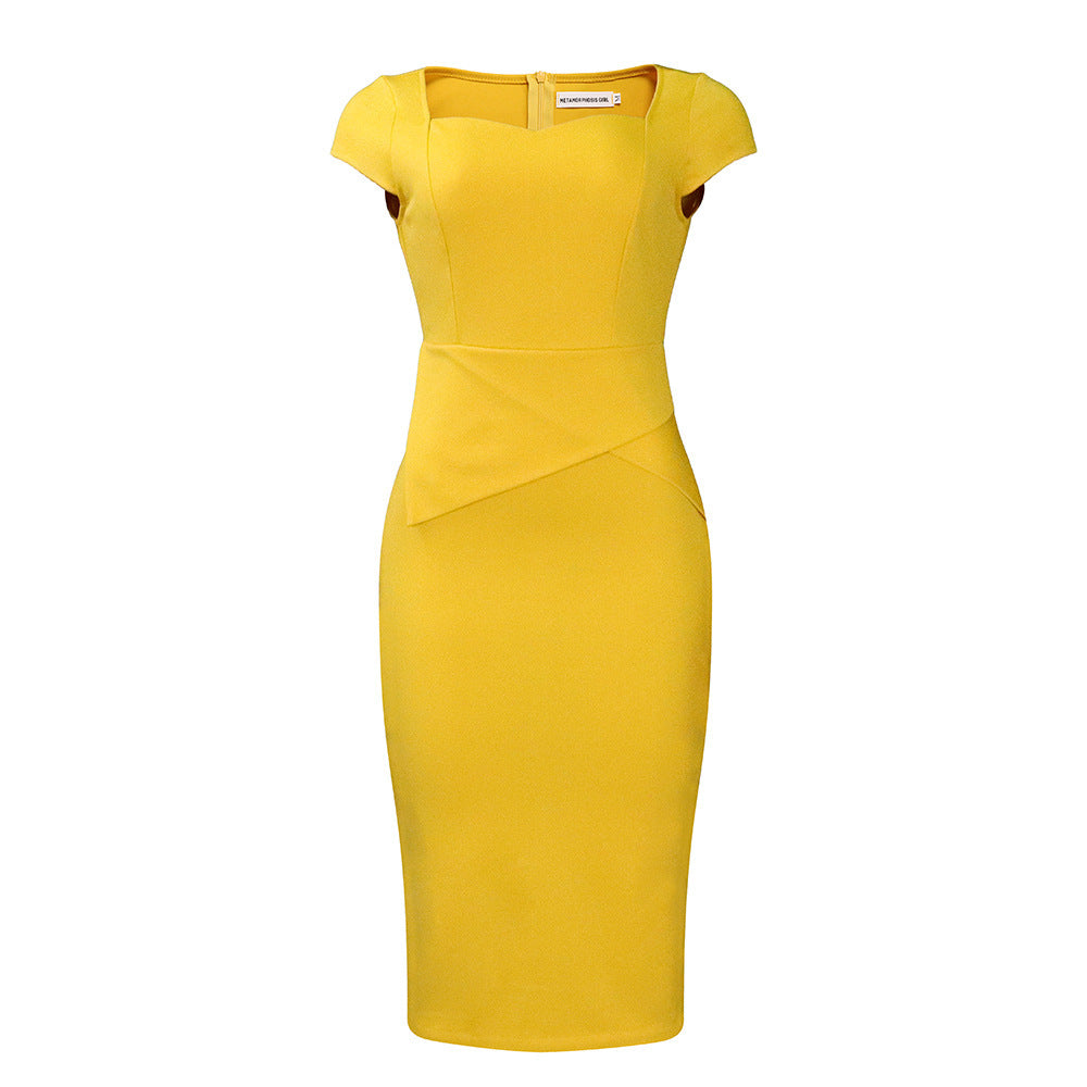 Solid Color Sheath Work Dress - Mubimart -  