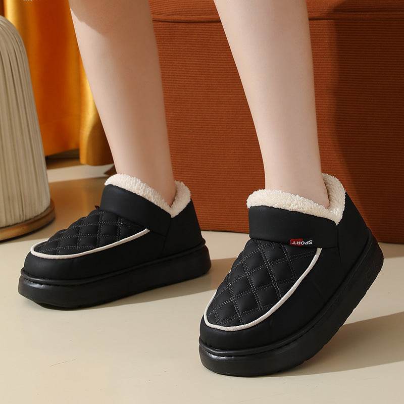 Winter Plush Cotton Shoes Warm Thick-bottom Waterproof Home Slippers All-match Indoor Outdoor Garden Shoes For Women - Mubimart