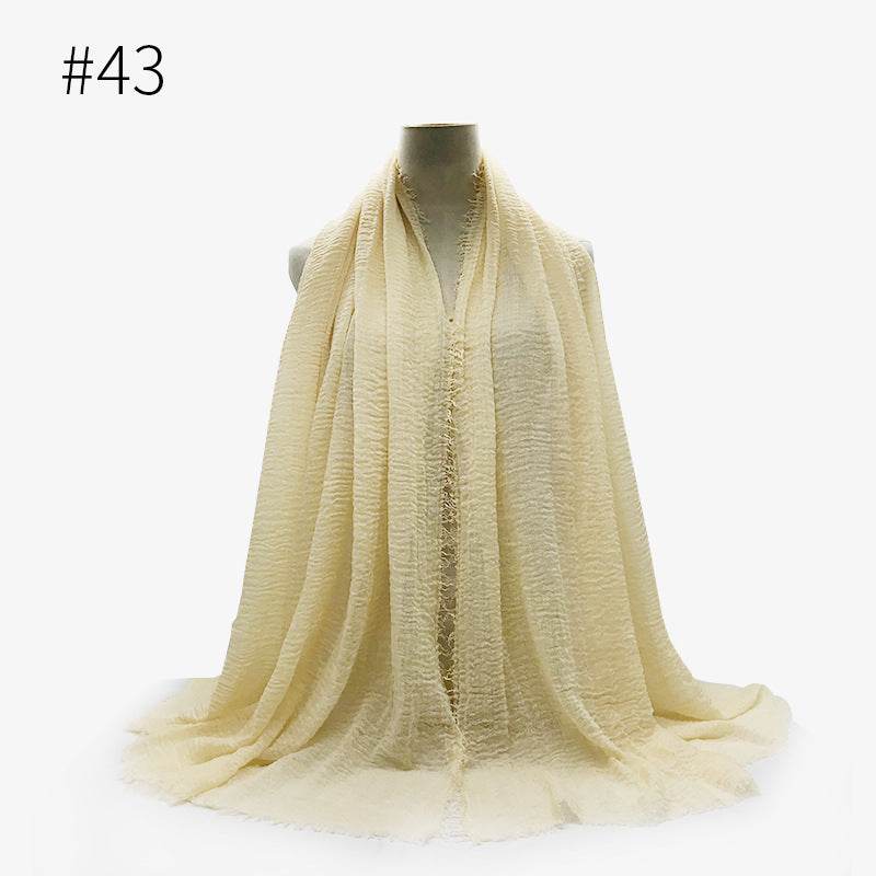 Bubble plain Scarf / cotton scarf fringes women soft solid hijab popular muffler shawls big Pashmina wrap hijab - Mubimart