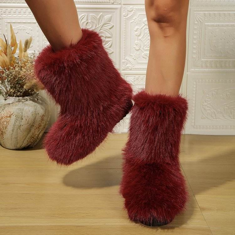 Fashion Long Plush Snow Boots Winter Warm Mid-tube Furry Cotton Shoes For Women Short Boot - Mubimart