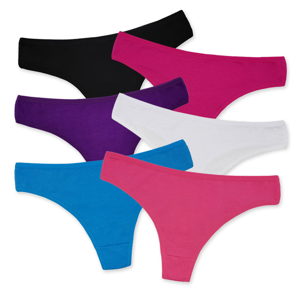 Solid Color Cotton Women's Thong - Mubimart -  