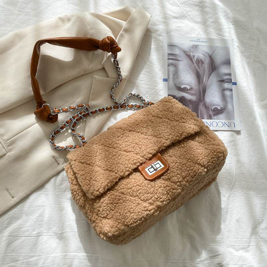 Large Capacity Lamb Hair Bag Women Messenger Bag - Mubimart