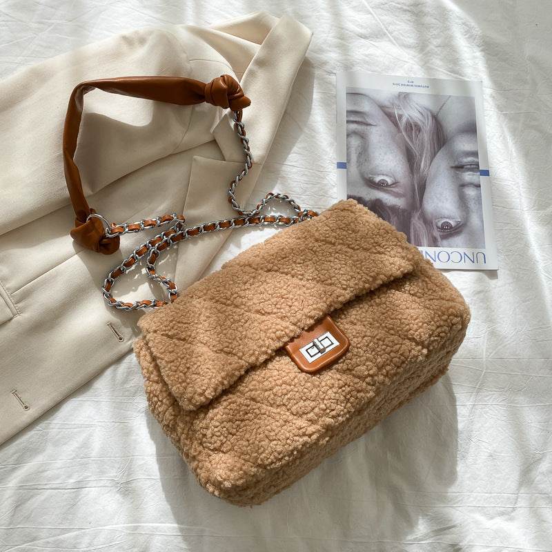 Large Capacity Lamb Hair Bag Women Messenger Bag - Mubimart