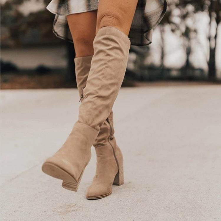 Side zip over the knee boots - Mubimart