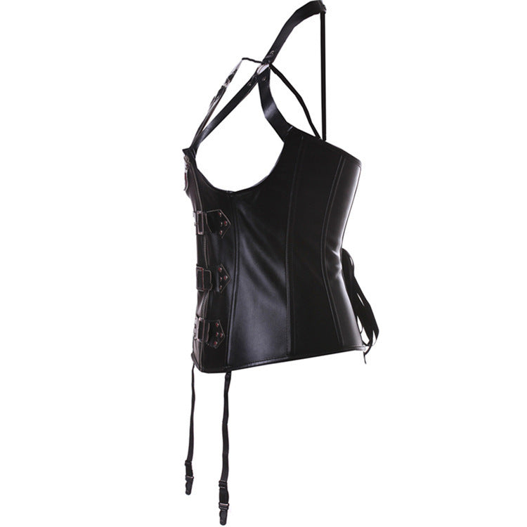 Black leather halterneck gel shapewear - Mubimart -  