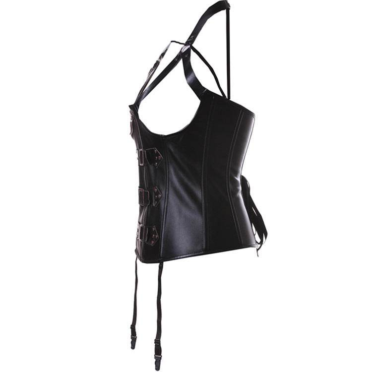 Black leather halterneck gel shapewear - Mubimart