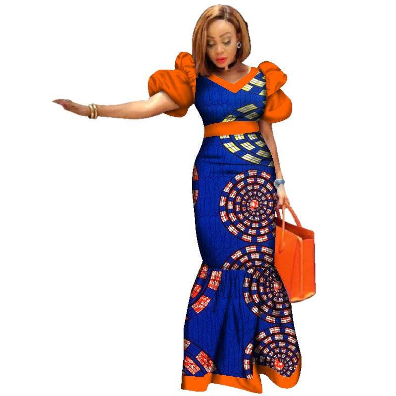 Ladies Dresses African Plus Size Puff Sleeve Dress - Mubimart