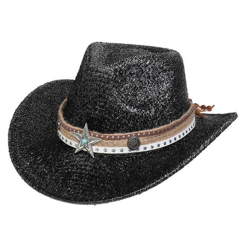 Festival Party Gathering Silver Western Denim Fedora Hat Felt - Mubimart