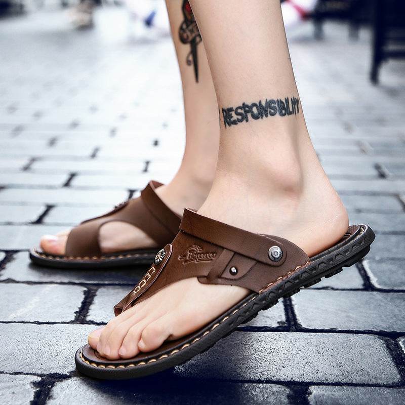 Men's two-toed leather plus-size sandals - Mubimart