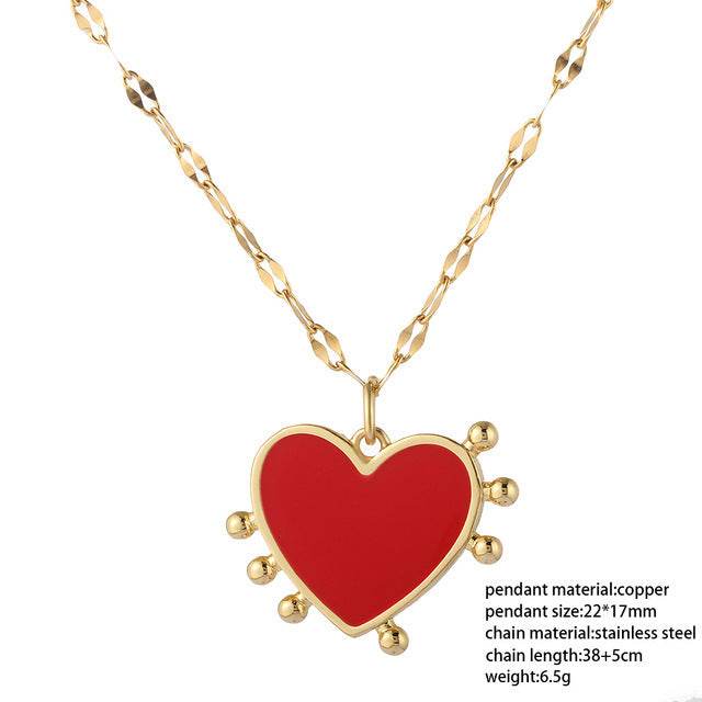 Red Heart Love Pendant Necklace For Women Choker Long Chains - Mubimart
