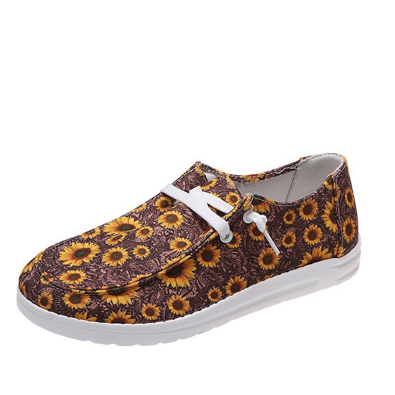 Loafers Dames Zonnebloem Print Flats Casual Canvas Schoenen Zonder veter Luie Schoenen