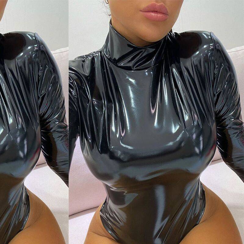 Patent leather bodysuit - Mubimart -  