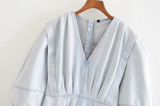 Pleated denim dress - Mubimart