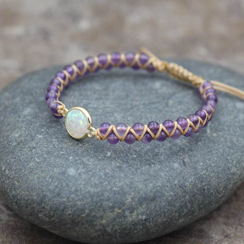 Natural Stone Bracelet for Women Round Crystal Bracelet Bangle Double Beads Yoga Bracelet - Mubimart