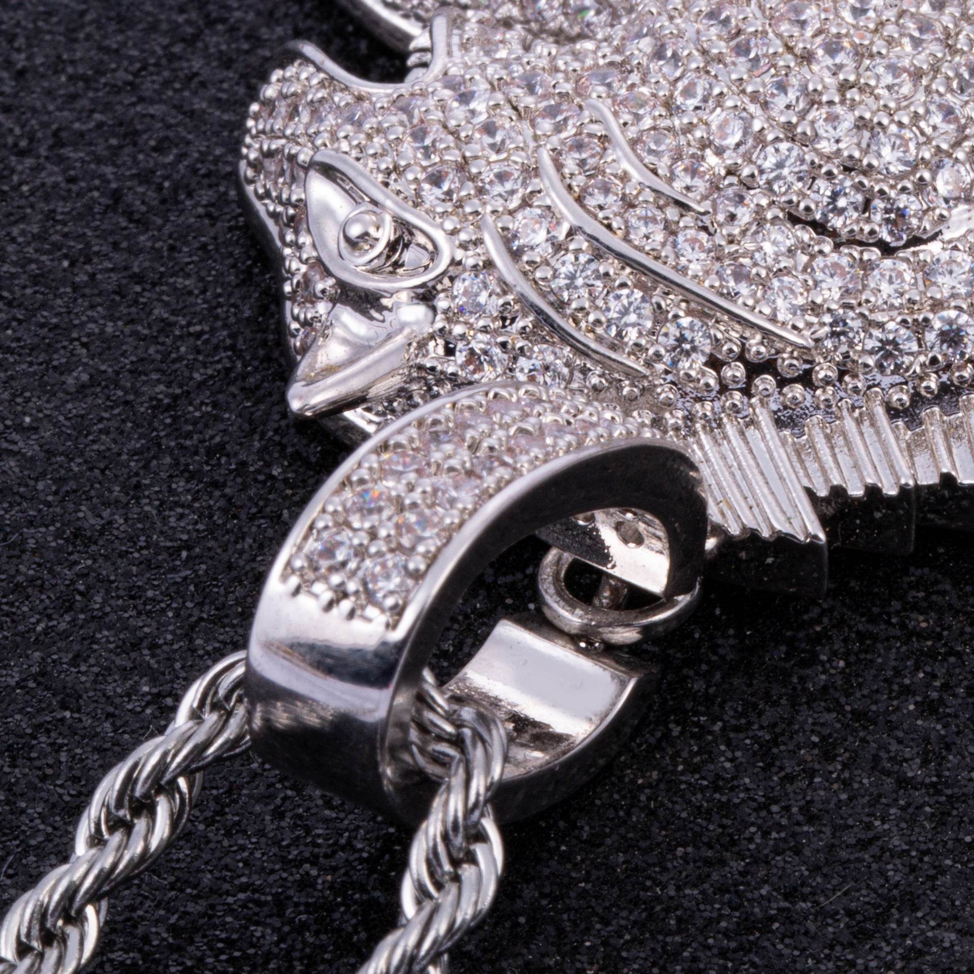Hip Hop Full Zircon Mens Necklace Leopard Pendant - Mubimart