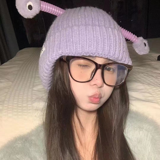 2 New Cute Luminous Autumn And Winter Warm Ear Protection Wool Korean Cartoon Fashion All-matching Knitted Hat