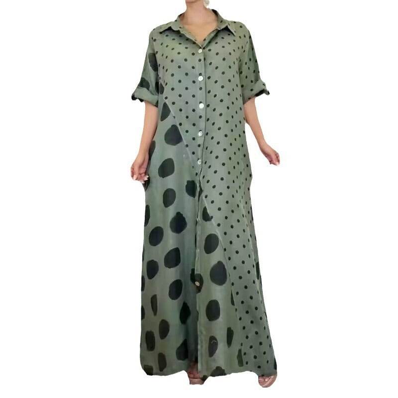 Loose Fashion Casual Long Plus Size Printed Dress - Mubimart