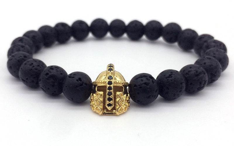 Hot Trendy Lava Stone Pave CZ Imperial Crown And Helmet Charm Bracelet For Men Or Women Bracelet Jewelry Pulseira hombres - Mubimart