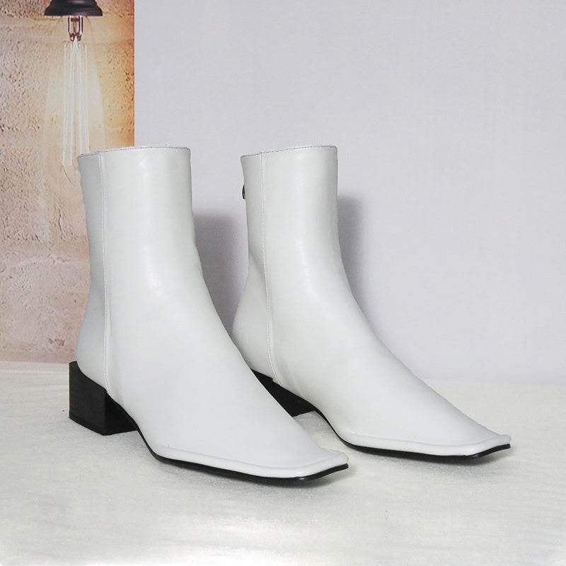 Women's back zipper square toe short boots - Mubimart