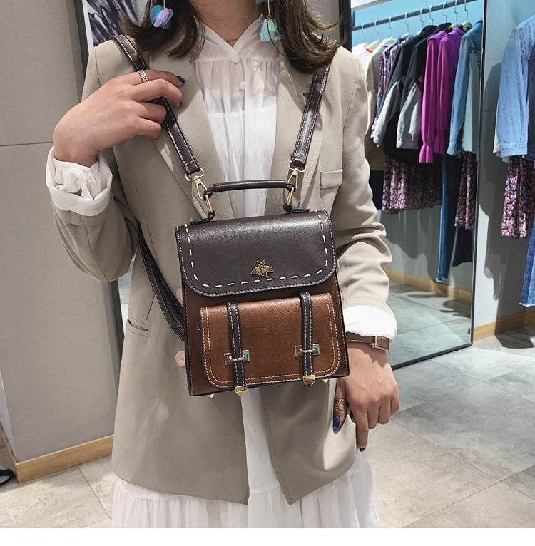 Vintage Pu Leather Women Backpack Simple Preppy Style Backpack - Mubimart