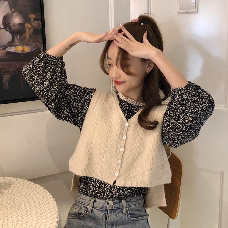 Sleeveless sweater vest sweater - Mubimart