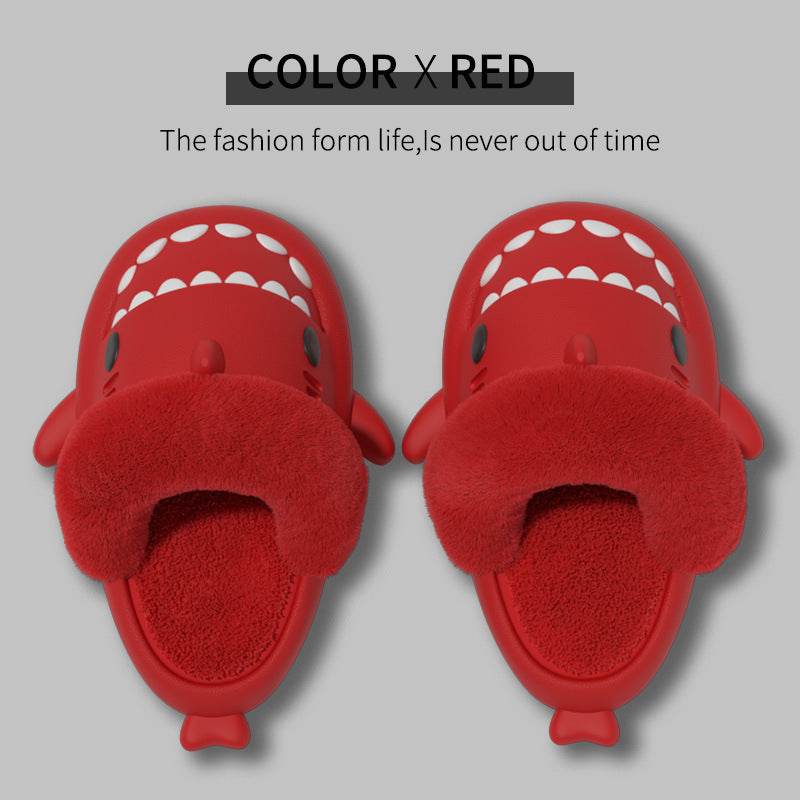 Winter Shark Slippers Detachable Warm Fuzzy Slippers Bedroom House Shoes Women - Mubimart