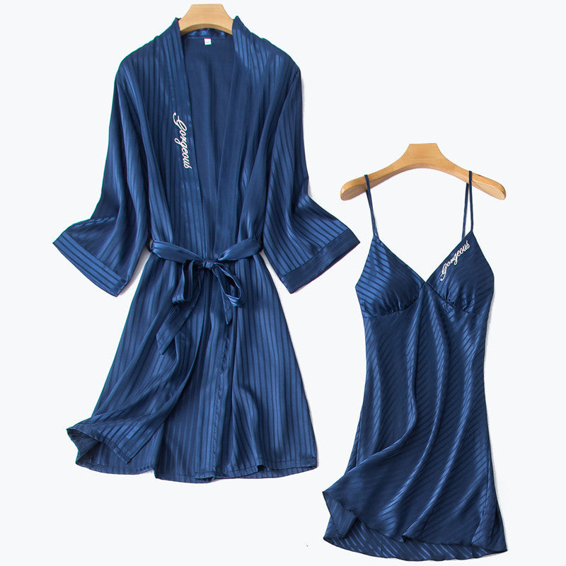 Satin chiffon strap nightgown - Mubimart -  