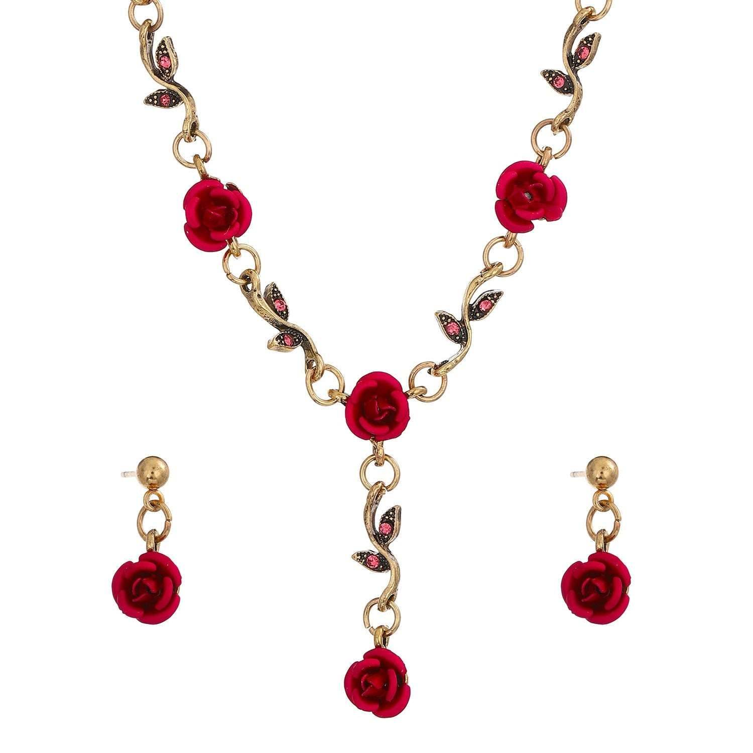 Rhinestone Love Rose Chain Necklace For Women - Mubimart