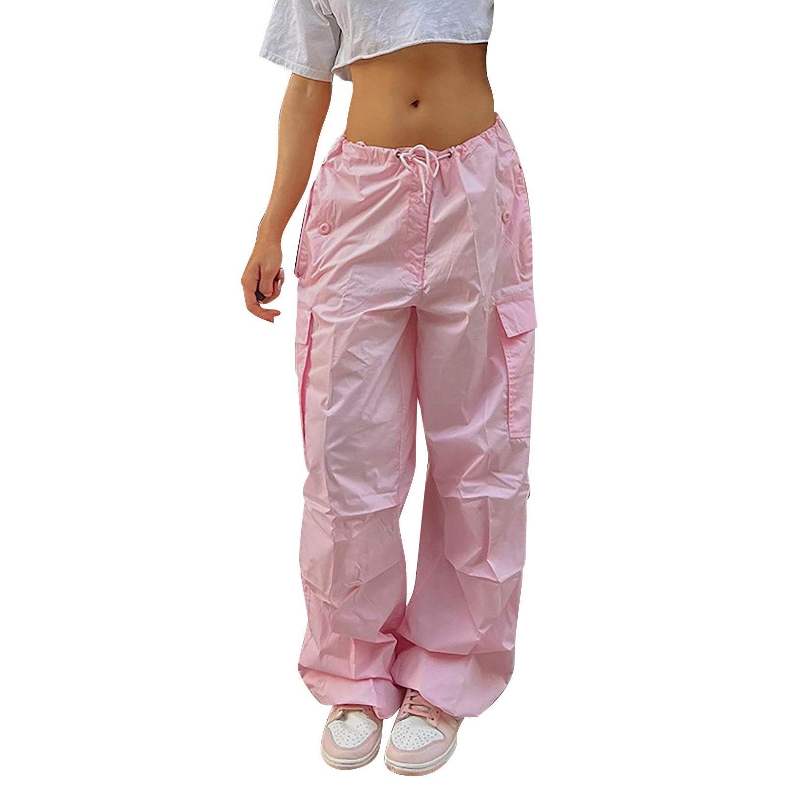 Casual Cargo Pants For Women Solid Color Drawstring Pocket Design Fashion Street Trousers Girls - Mubimart