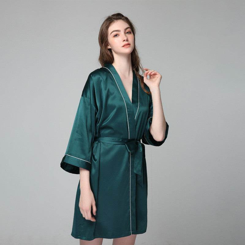 Pajamas Hot Plus-sized Emulation Silk Nightgown Women's Summer Mid-length Sleeves Morning Gowns - Mubimart