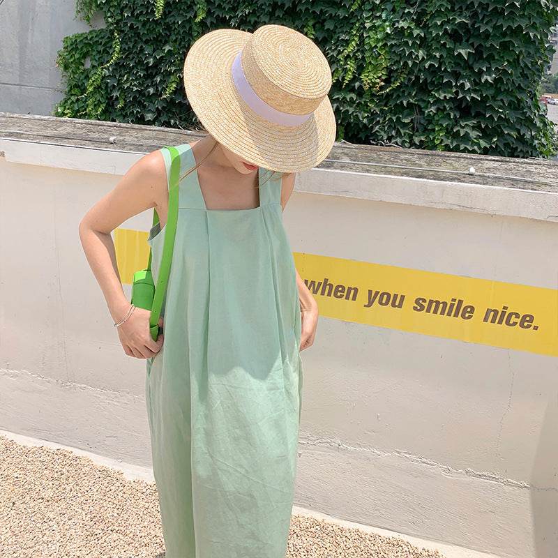 Ladies Fashion Cotton Linen Dress Slip Dress - Mubimart