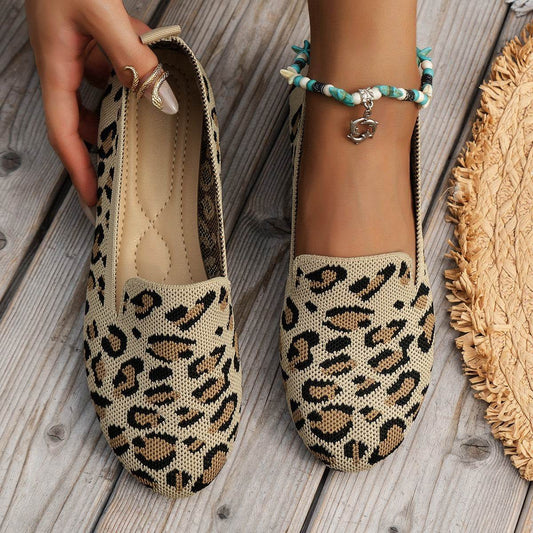 Slip-on Leopard Print Round Toe Flat Bottom Work Shoes - Mubimart